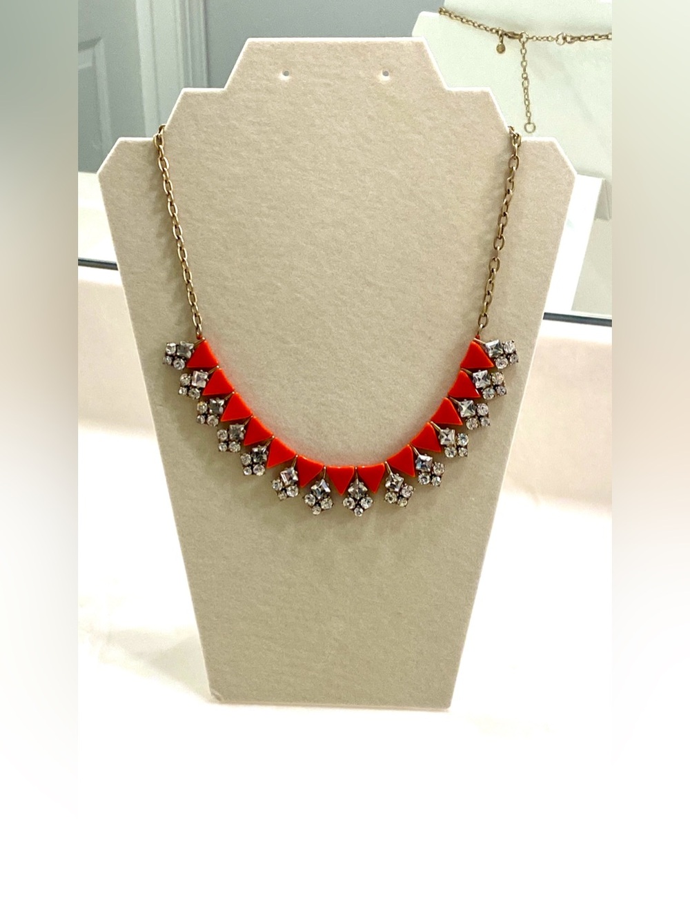 J. Crew Gold Chain Necklace with Red Enamel Triangles and Crystals